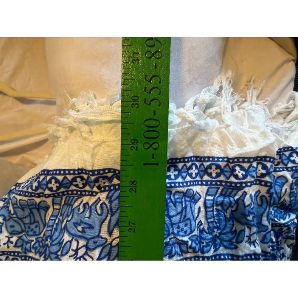 Blue White Mandala Elephant Print Sarong Wrap Beach Cover Up Fringe Tassel Shawl